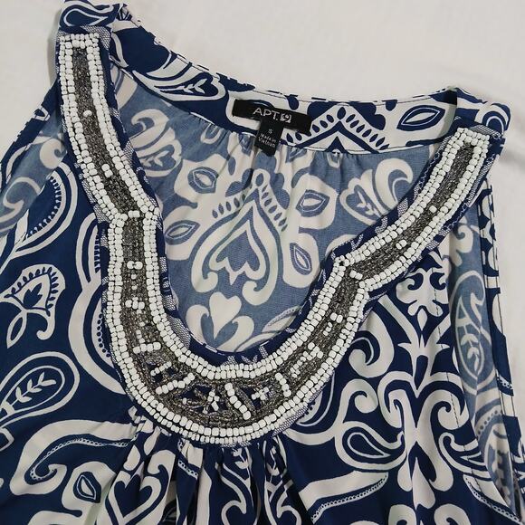 Apt 9 Small Halter Style Beaded Rounded-v-Neck Royal Blue White paisley A-line - Picture 4 of 15